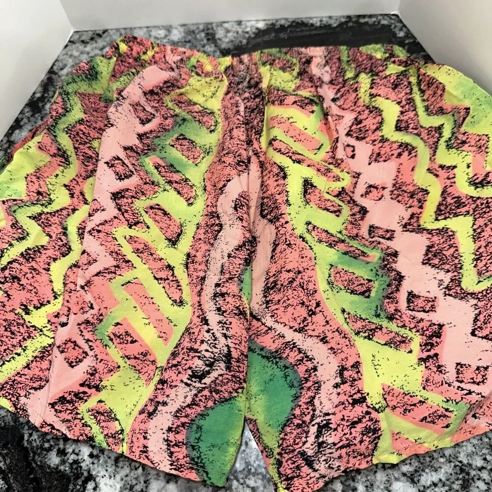 Vintage Sideout Mens Small Swim Trunks 90s Neon Abstract Nylon Board Shorts 3.5